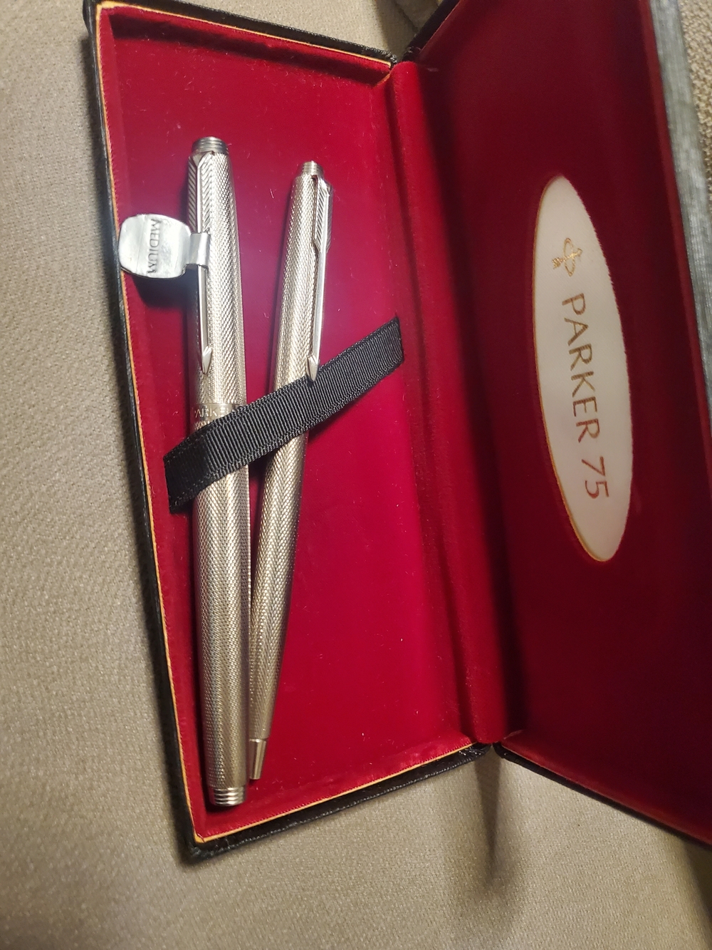 Made In France Parker 75  Silver Tone +14k Ballpoint and Fountain Pen Set